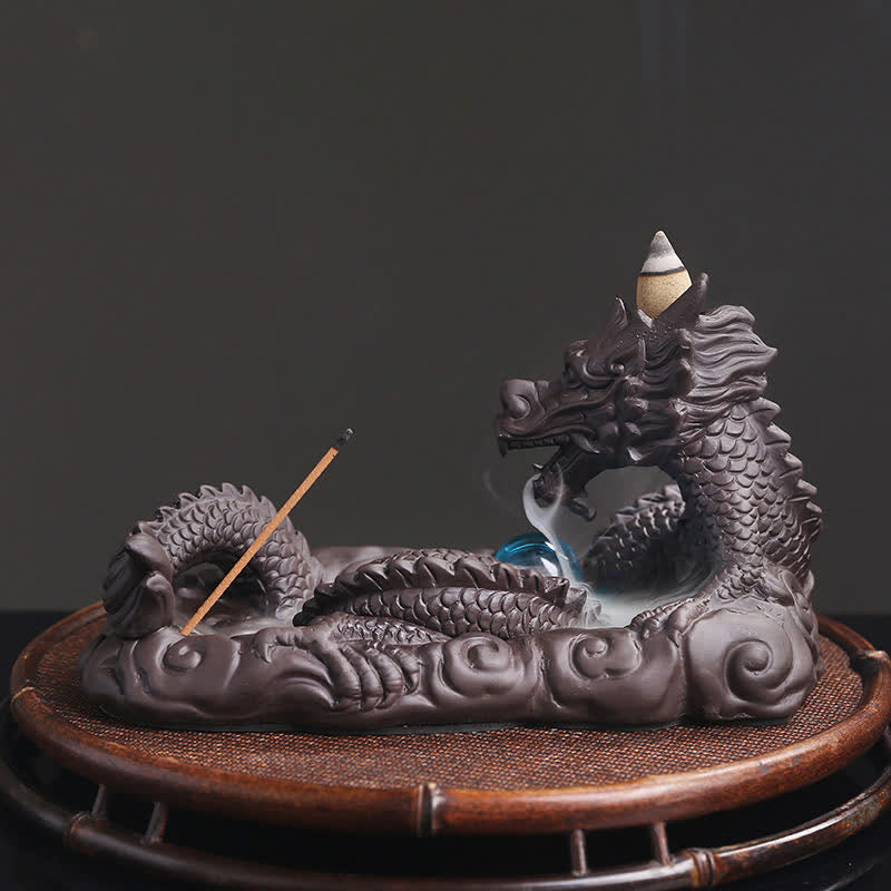 ATELIER-TIBET – Brûleur Dragon Argile Pourpre – Symbole de Chance et Protection
