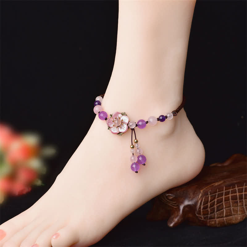 ATELIER-TIBET Chevillère Améthyste et Quartz Rose Naturels