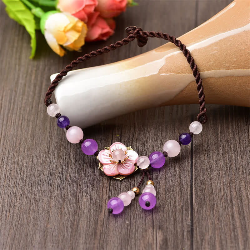 ATELIER-TIBET Chevillère Améthyste et Quartz Rose Naturels