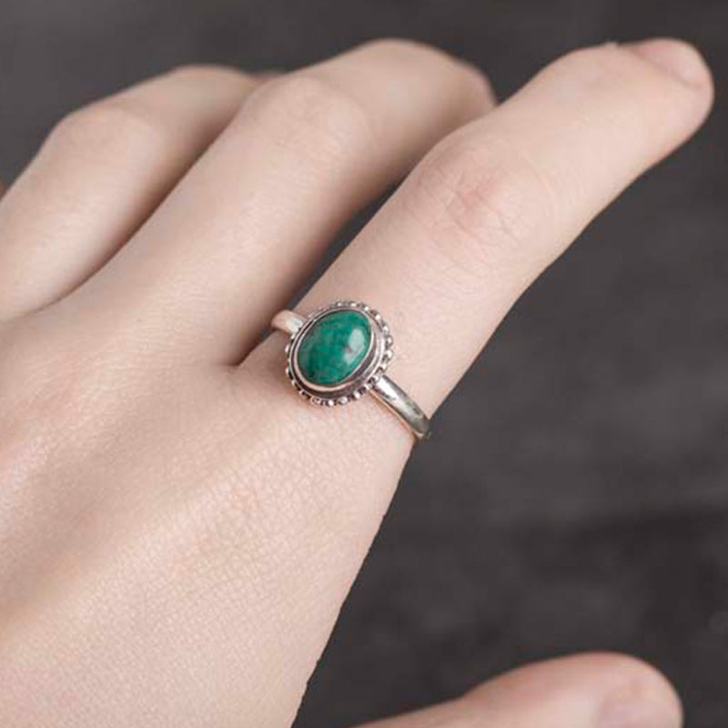ATELIER-TIBET – Bague Sagesse en Turquoise Naturelle & Argent Sterling 925 – Ajustable Unisexe