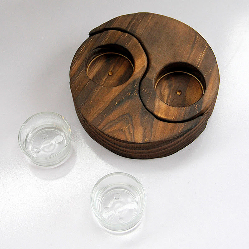 ATELIER-TIBET Porte Bougie Yin Yang en Bois pour Autel Spirituel