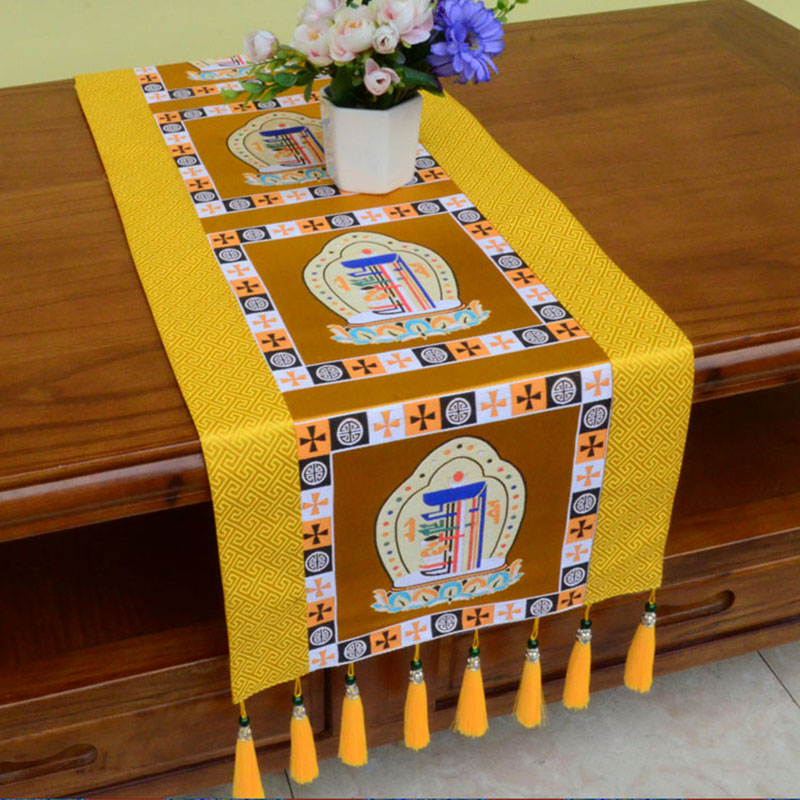 ATELIER-TIBET – Tapis d’Autel de Méditation avec Vajra Tibétain et Symboles Auspicieux | 95 × 33 cm