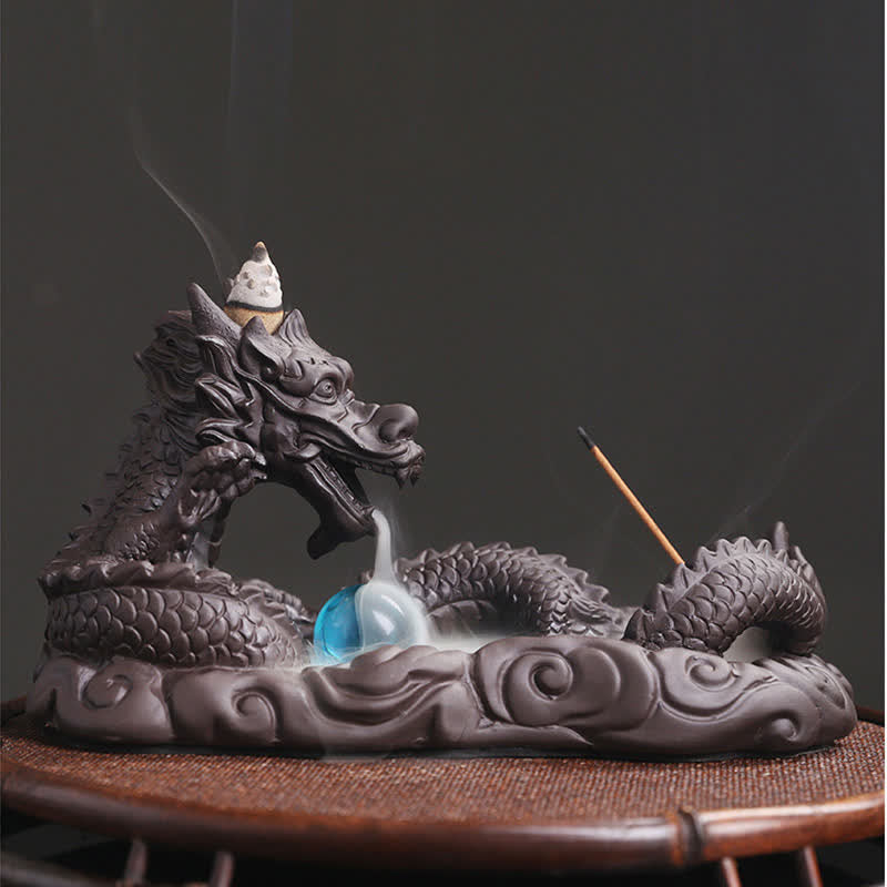 ATELIER-TIBET – Brûleur Dragon Argile Pourpre – Symbole de Chance et Protection