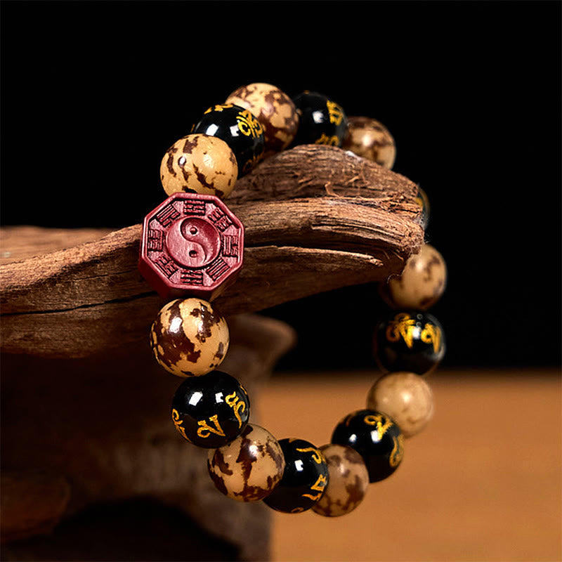 ATELIER-TIBET – Bracelet Bodhi Gravé Mantra 12 mm avec Cinabre