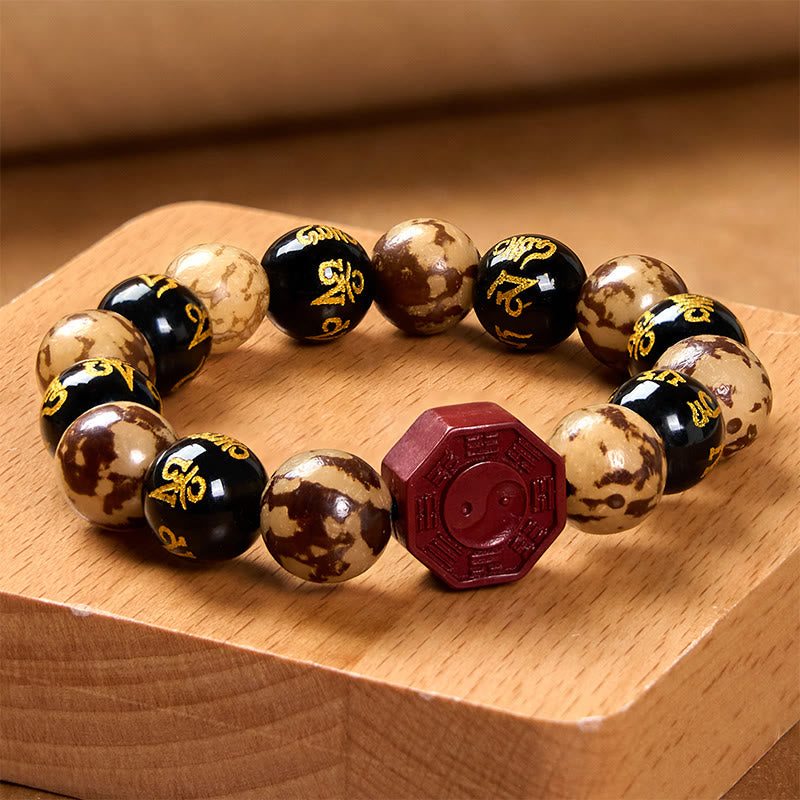 ATELIER-TIBET – Bracelet Bodhi Gravé Mantra 12 mm avec Cinabre