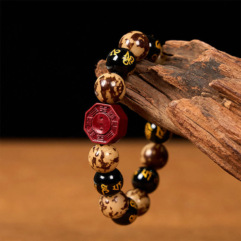 ATELIER-TIBET – Bracelet Bodhi Gravé Mantra 12 mm avec Cinabre