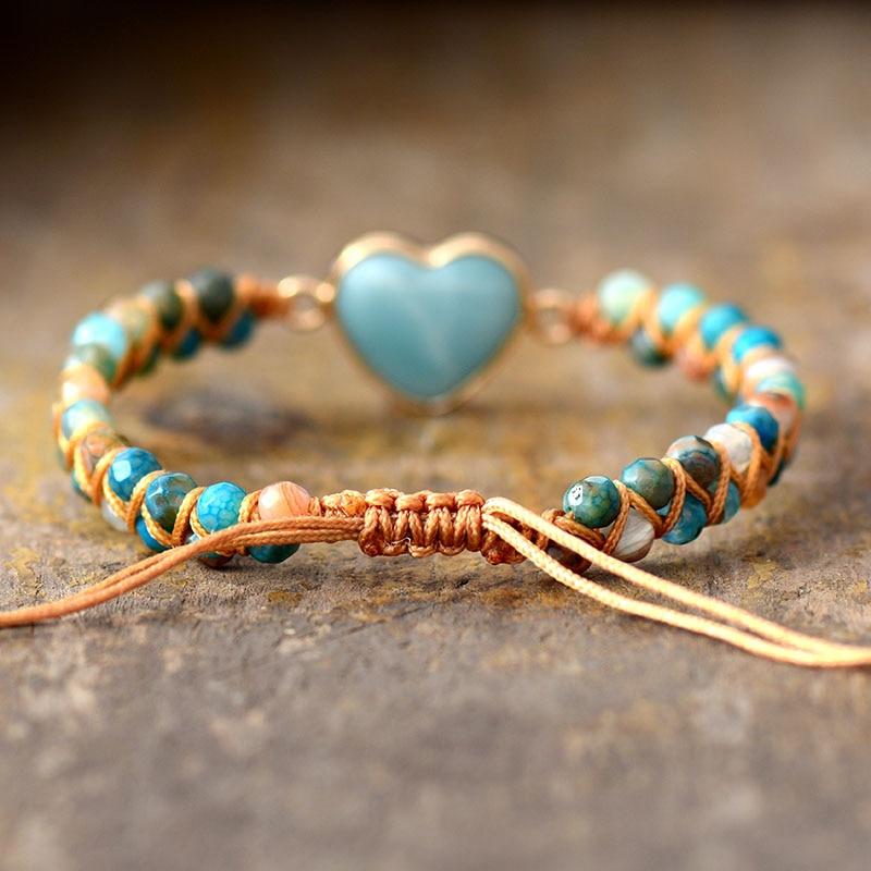 ATELIER-TIBET – Bracelet Tressé Cœur en Amazonite