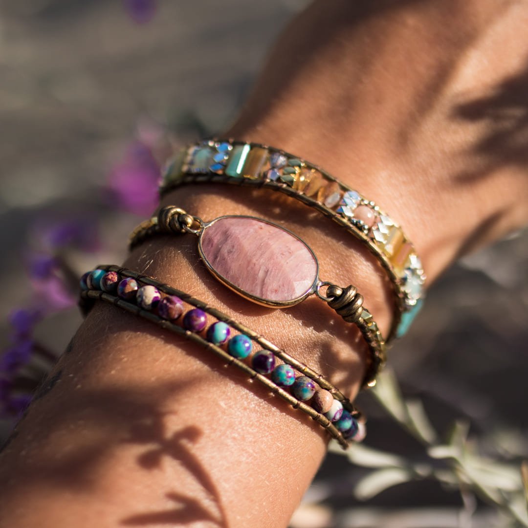 ATELIER-TIBET – Bracelet Wrap Guérison du Coeur en Rhodochrosite