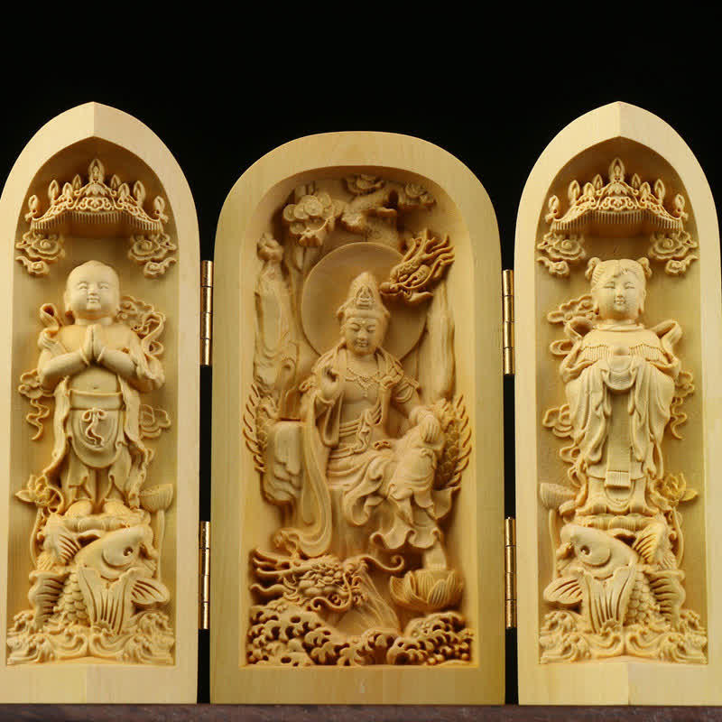 ATELIER-TIBET Autel Spirituel Sculpté en Bois de Buis pour Méditation et Prière