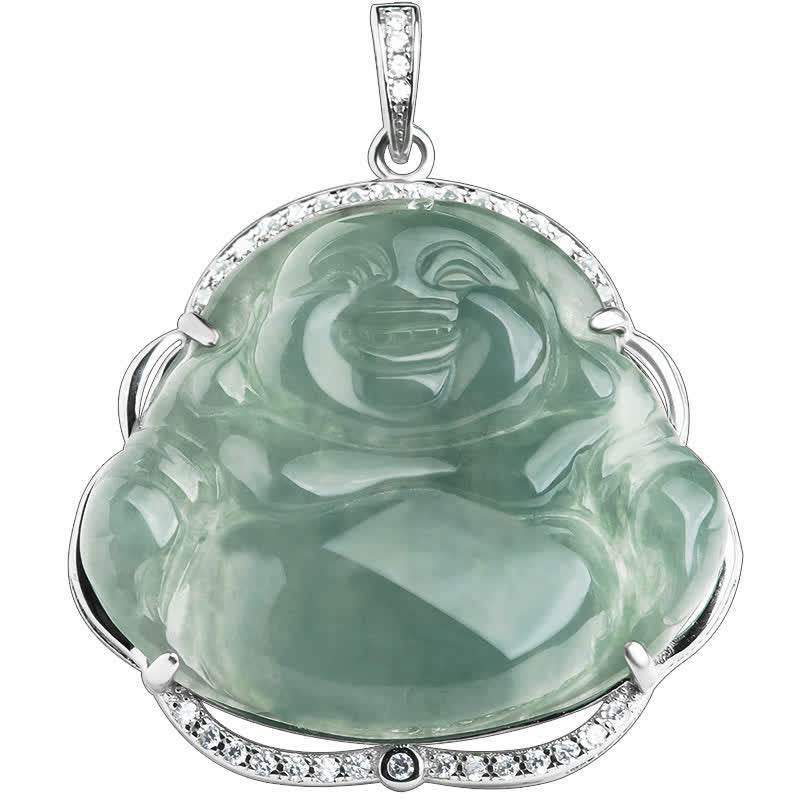 ATELIER-TIBET Collier Bouddha en Jade & Argent 925 – 45 cm (36×31 mm)