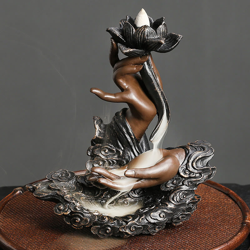 ATELIER-TIBET – Brûleur d’Encens Lotus & Bouddha en Résine – Backflow & Décoration Zen