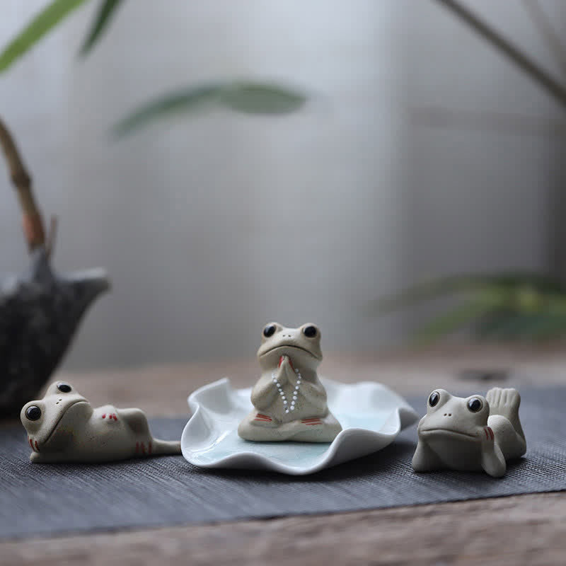 ATELIER-TIBET Statue de petite grenouille en céramique en méditation