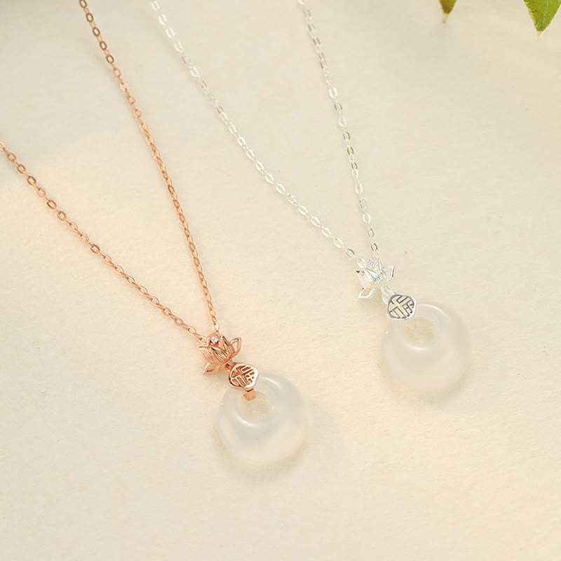 ATELIER-TIBET – Collier Lotus en Calcédoine & Argent 925 – Symbole Fu