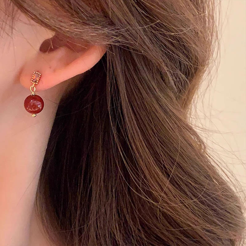 ATELIER-TIBET – Boucles d’Oreilles en Cinabre Naturel 8 mm & Argent 925