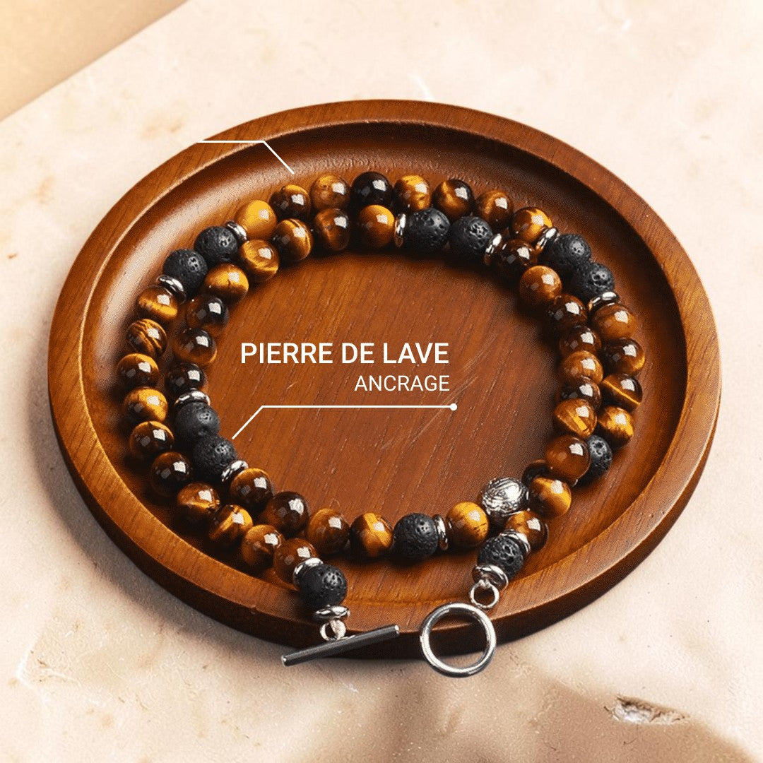ATELIER-TIBET – Collier Énergie Terre & Feu en Pierre de Lave & Oeil de Tigre
