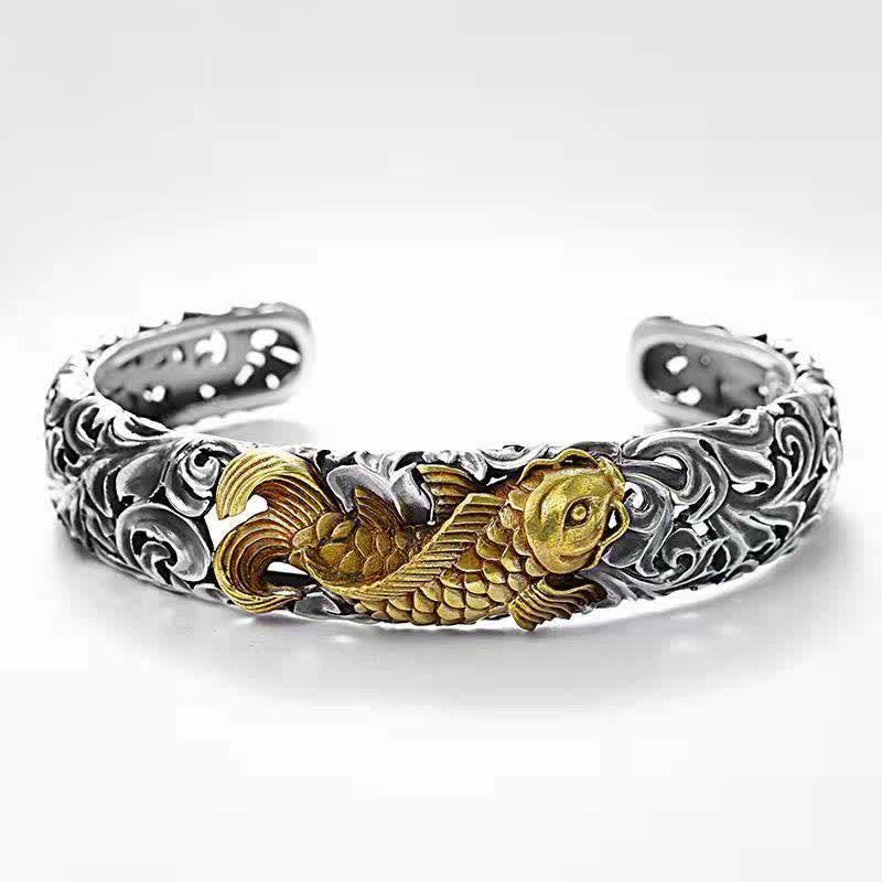 ATELIER-TIBET – Bracelet Jonc Ajustable en Cuivre Motif Poisson Koï