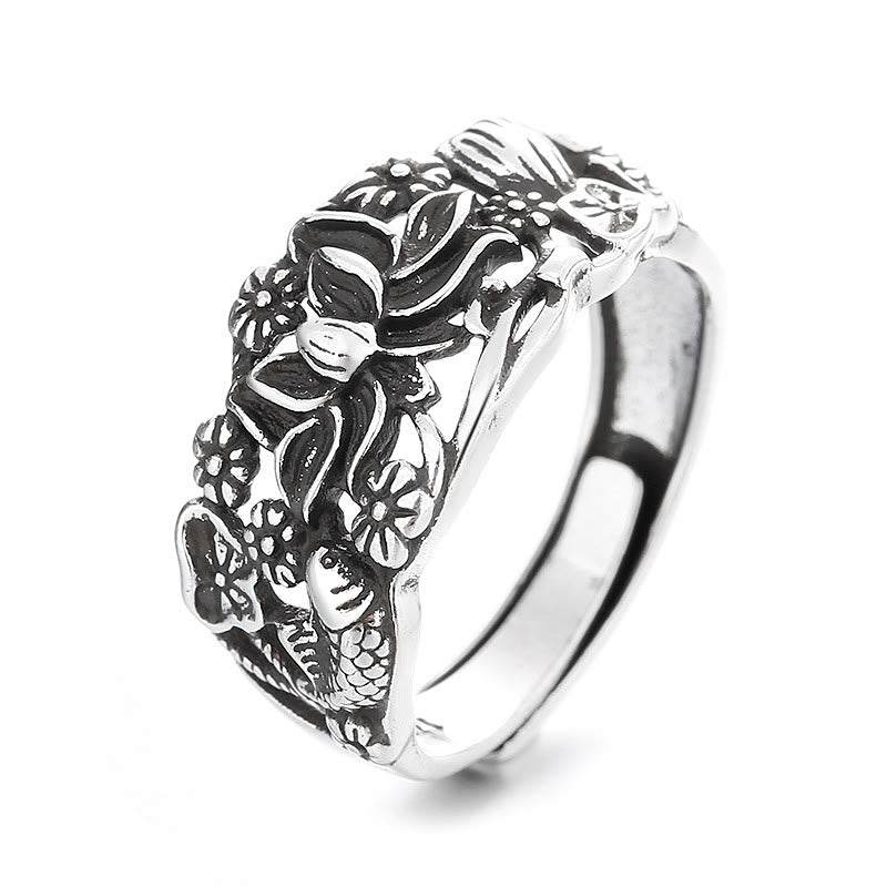 ATELIER-TIBET Bague Lotus & Carpe Koï en Cuivre – Persévérance & Renaissance