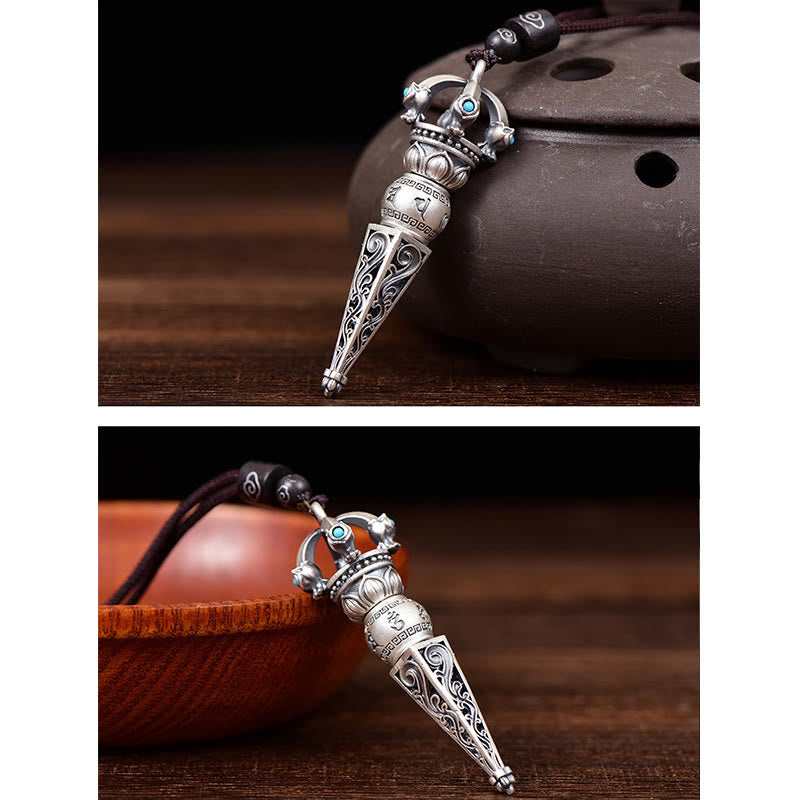 ATELIER-TIBET – Collier Om Mani Padme Hum avec Dorje Vajra Tibétain en Cuivre