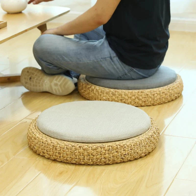 ATELIER-TIBET – Coussin “TatamiSerenity” en Paille Naturelle – Assise Sol & Méditation Zen