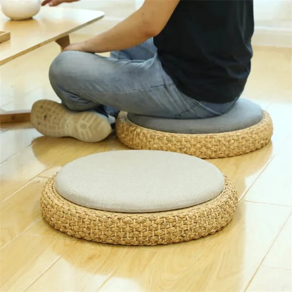 ATELIER-TIBET – Coussin “TatamiSerenity” en Paille Naturelle – Assise Sol & Méditation Zen