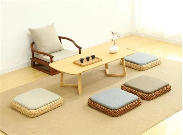 ATELIER-TIBET – Coussin “TatamiSerenity” en Paille Naturelle – Assise Sol & Méditation Zen