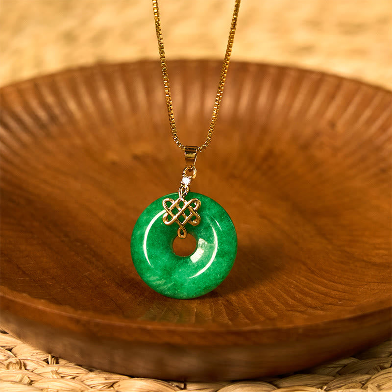 ATELIER-TIBET – Collier Boucle de Paix en Jade Cyan Naturel (Ping An Kou)