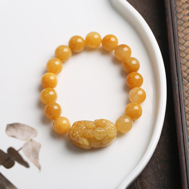 ATELIER-TIBET – Bracelet Pixiu Richesse en Jade Soie Dorée Naturel 10 mm | Abondance & Protection Symbolique