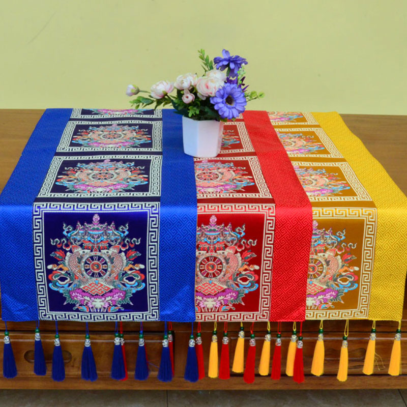 ATELIER-TIBET – Tapis d’Autel de Méditation avec Vajra Tibétain et Symboles Auspicieux | 95 × 33 cm
