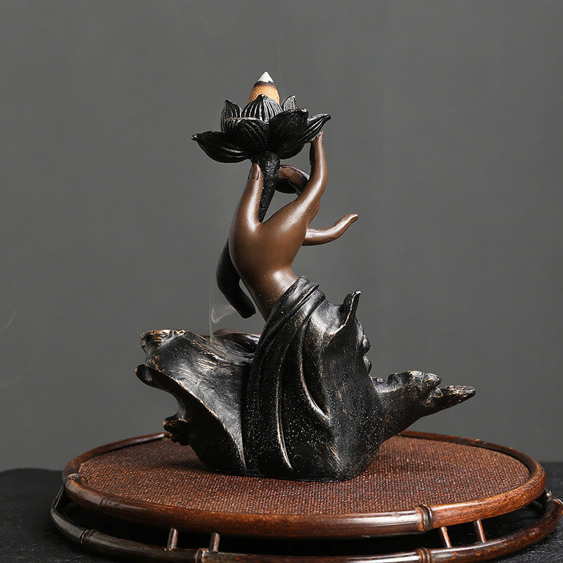 ATELIER-TIBET – Brûleur d’Encens Lotus & Bouddha en Résine – Backflow & Décoration Zen