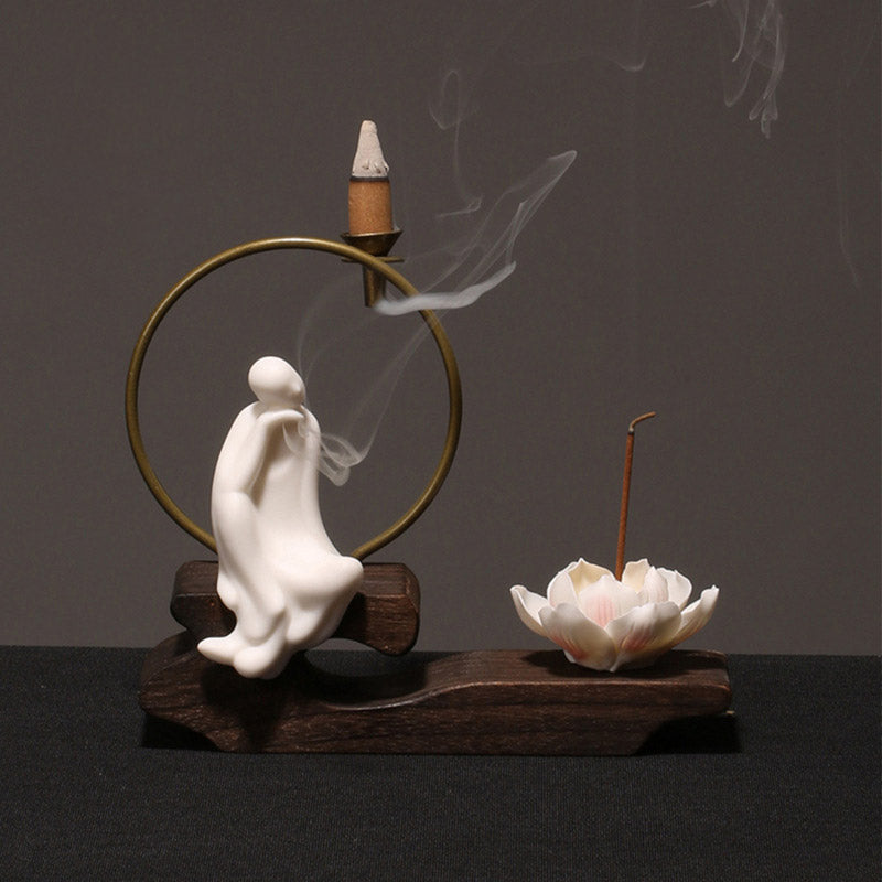 ATELIER-TIBET – Brûleur d’Encens de Méditation en Céramique Lotus à Reflux