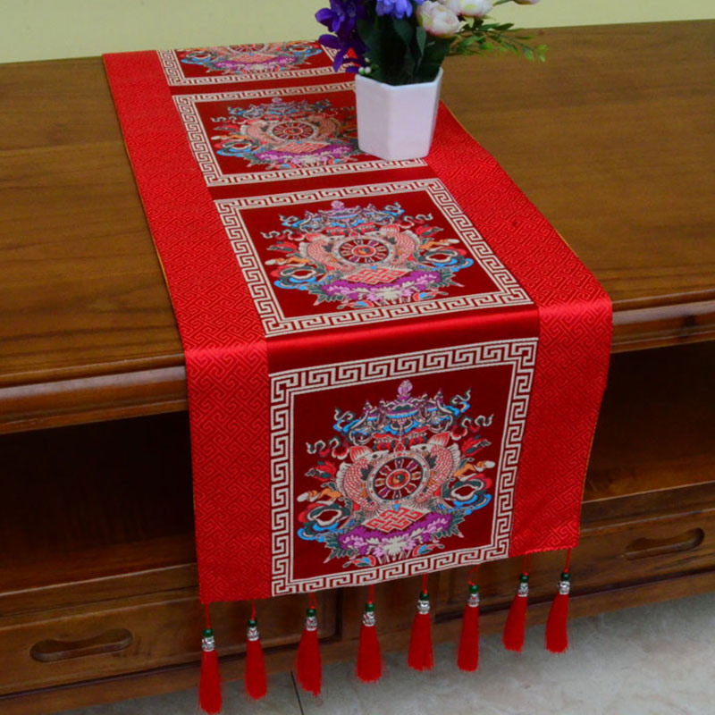 ATELIER-TIBET – Tapis d’Autel de Méditation avec Vajra Tibétain et Symboles Auspicieux | 95 × 33 cm