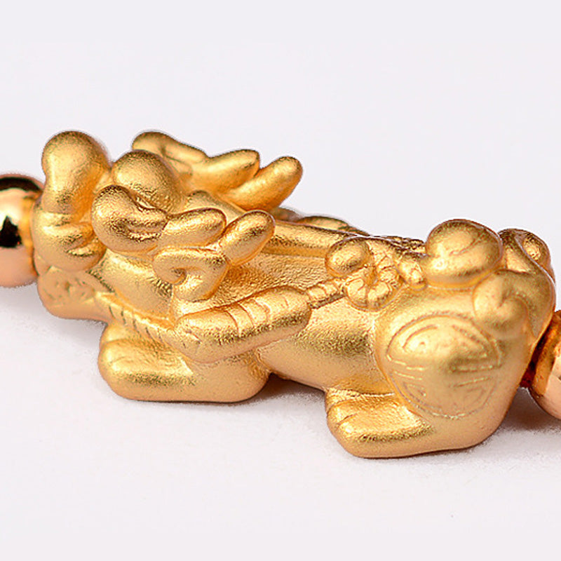 ATELIER-TIBET – Bracelet Pixiu Luck en Fil Rouge ou Noir & Plaqué Or 24 Carats | Abondance & Protection Symbolique