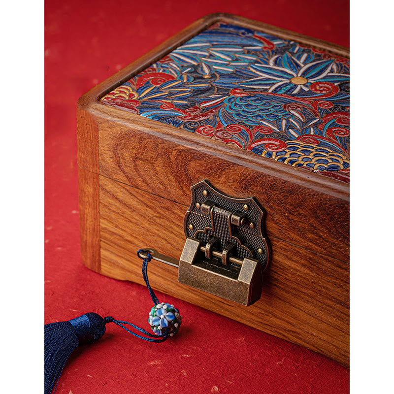 ATELIER-TIBET Boîte de rangement de bijoux en bois de rose à motif floral rétro faite à la main, boîte de rangement verrouillable en bois pour cadeaux