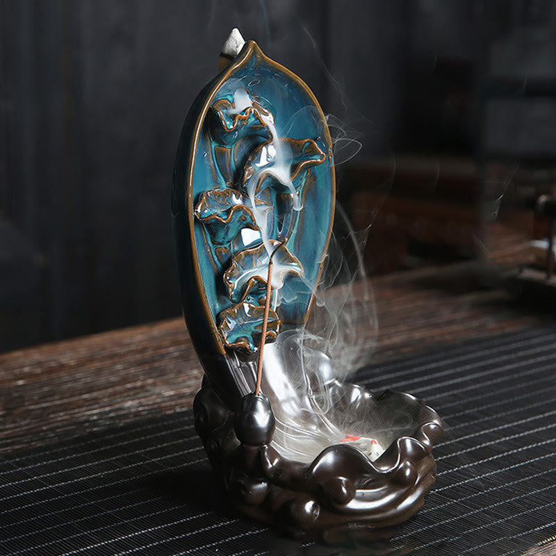 ATELIER-TIBET Brûleur d'encens à cascade Buddha Stones Porte-encens à reflux