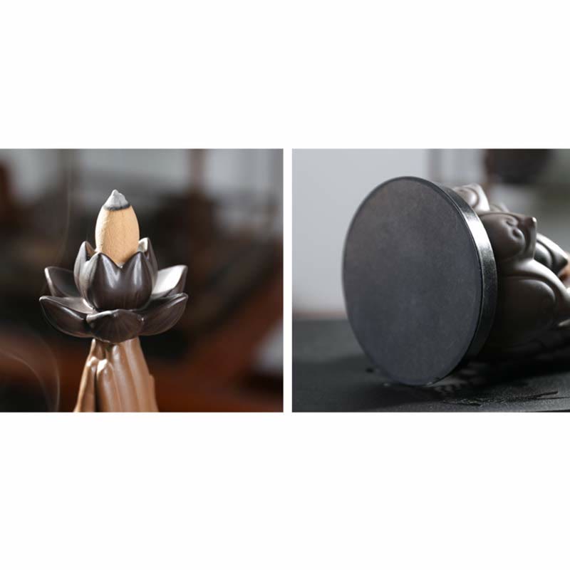 ATELIER-TIBET Brûleur d'encens à reflux en céramique Bouddha Avalokitesvara Chenrezig Ksitigarbha avec bénédiction du lotus