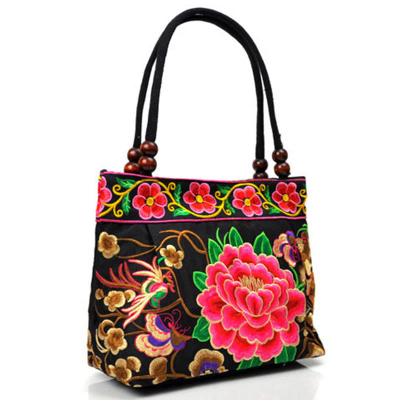 ATELIER-TIBET – Sac à Main en Toile de Coton Brodé Recto Verso – Symboles d’Abondance