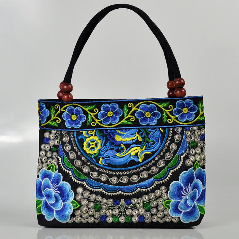 ATELIER-TIBET – Sac à Main en Toile de Coton Brodé Recto Verso – Symboles d’Abondance