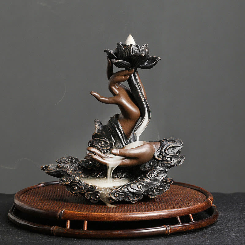 ATELIER-TIBET – Brûleur d’Encens Lotus & Bouddha en Résine – Backflow & Décoration Zen