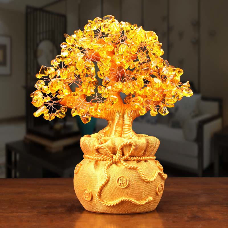 ATELIER-TIBET Citrine naturelle Ornement de pierre précieuse pour arbre à argent - Feng Shui pour la prospérité