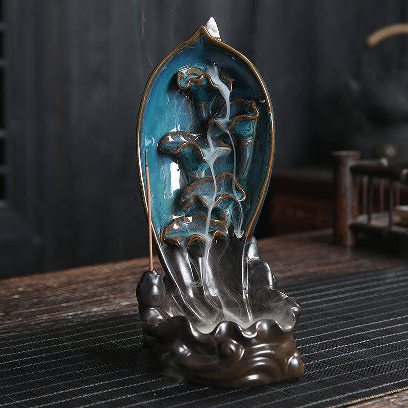 ATELIER-TIBET Brûleur d'encens à cascade Buddha Stones Porte-encens à reflux