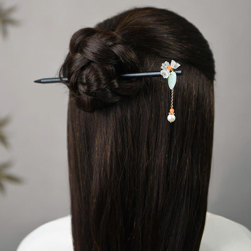ATELIER-TIBET Pic à Cheveux Ébène & Verre Liuli – 19 cm