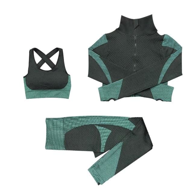 ATELIER-TIBET – Ensemble de Yoga Sans Coutures en Nylon (Soutien-Gorge, Veste & Legging)