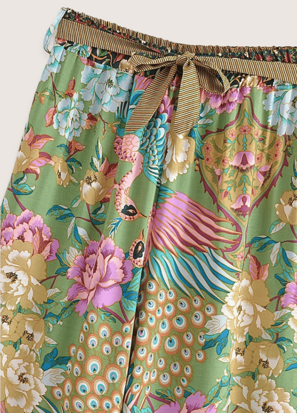 Ensemble kimono femme coton motif pivoine pistache