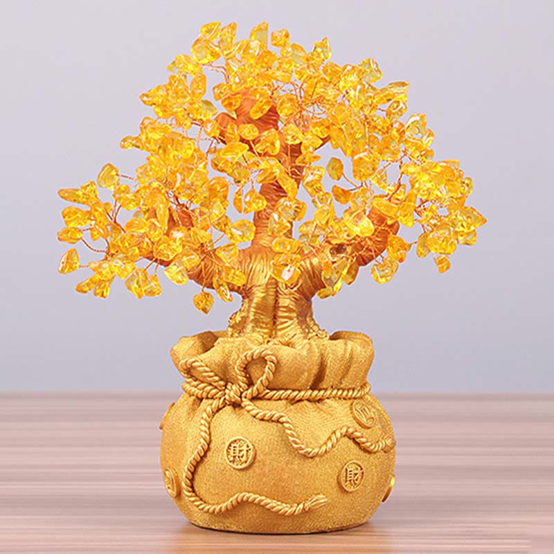 ATELIER-TIBET Citrine naturelle Ornement de pierre précieuse pour arbre à argent - Feng Shui pour la prospérité