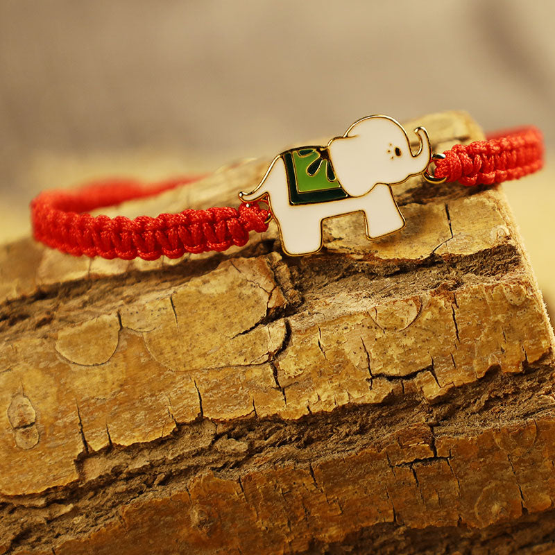 ATELIER-TIBET Bracelet Éléphant Argent 925 & Cordon Rouge Ajustable