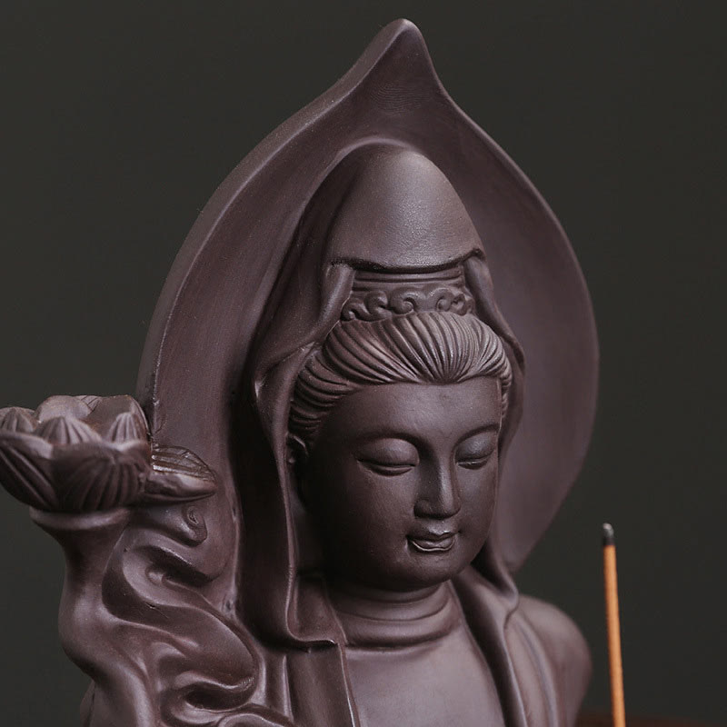 ATELIER-TIBET Brûleur d’Encens à Reflux Bouddha en Argile Pourpre – Design Lotus