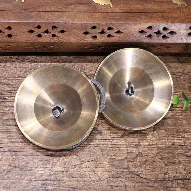 ATELIER-TIBET Cloches Tingsha en Cuivre – Cymbales Tibétaines de Méditation avec Mantra “Om Mani Padme Hum”