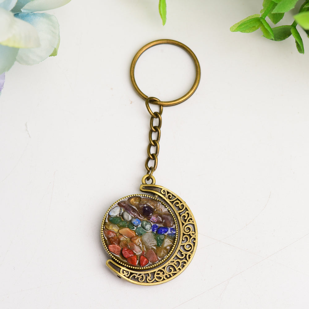 ATELIER-TIBET — Porte-clés Lune Croissante Chakra Or ou Argent — Bijou Spirituel Symbolique (90 mm)