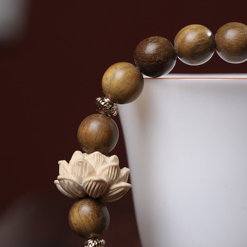 ATELIER-TIBET Bracelet Lotus en Bois de Santal Vert – Sérénité & Ancrage Naturel