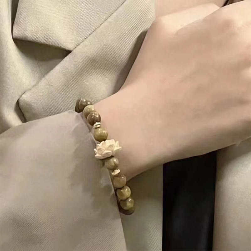ATELIER-TIBET Bracelet Lotus en Bois de Santal Vert – Sérénité & Ancrage Naturel